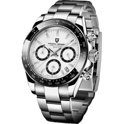 Мъжки часовник Pagani Design Scopic, Кварцов, Неръждаема стомана, Хронограф, Сребрист / Бял (PD-1644-SILVER-WHITE)