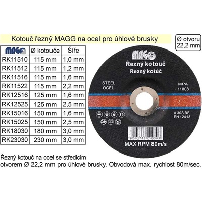 Magg Řezný kotouč 125 x 2,5 x 22,2 mm RK12525