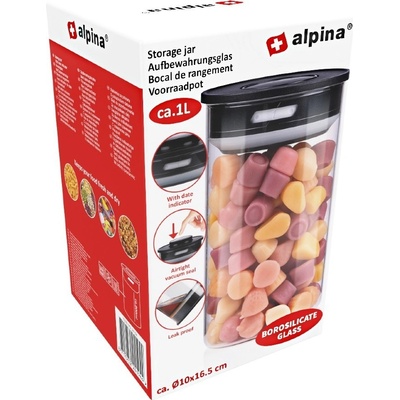 Alpina Skleněná dóza černá 16,5 cm