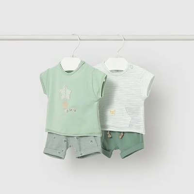 Mayoral Зелен комплект трико 2 тениски и 2 къси панталона за новородено момче Mayoral