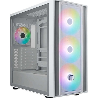 Кутия CoolerMaster MasterBox 600, EATX/ATX/microATX/Mini-ITX, 2x USB 3.2 Gen 1 Type-A, 1x USB 3.2 Gen 2x2 Type-C, 3x 140mm ARGB вентилатора, 1x 120mm ARGB вентилатор, с прозорец, бяла, без захранване (MB600-WGNN-S00)