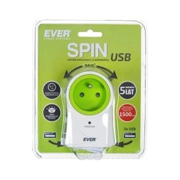 Everlast EVER SPIN USB - Power distribution unit - AC 230 V - 3680 Watt - output connectors: 1 (Type E, 2 x USB)
