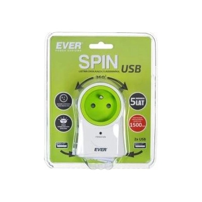 Everlast EVER SPIN USB - Power distribution unit - AC 230 V - 3680 Watt - output connectors: 1 (Type E, 2 x USB)