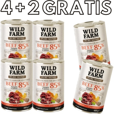 WILD FARM PURE MONO Говеждо с тиква и киноа 6x400 г - монопротеинова храна за кучета