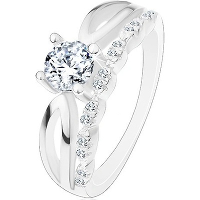 Šperky eshop prsten ze stříbra 925 zásnubní výřezy na ramenech zirkon a třpytivá linie J16.17