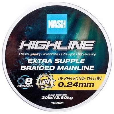 Nash Pletená Šnúra Highline Extra Supple Braid UV Yellow 1200 m 0,24 mm 13,60 kg