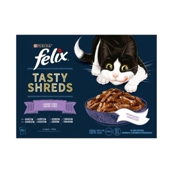 Felix Tasty Shreds s hovězím kuřetem lososem tuňákem ve šťávě 12 x 80 g