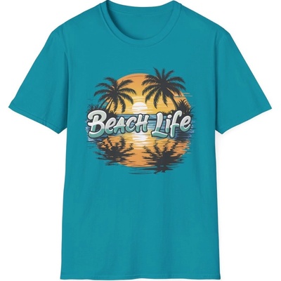Plážové tričko s potiskem Beach Life unisex Softstyle Tropical Blue