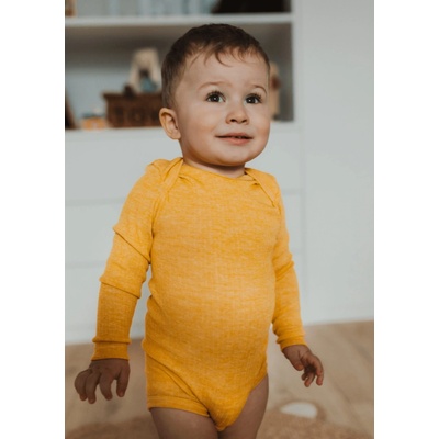 Detské body z merino vlny bavlny a hodvábu Cosilana s dlhým rukávom žltý melír