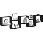 vidaXL Стенен кубичен рафт, 5 отделения, черен, инженерно дърво (859996)