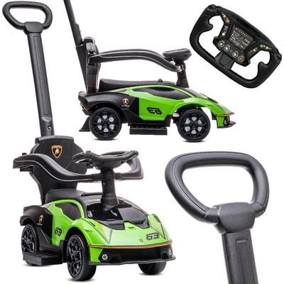Sun Baby auto s opěradlem s funkcí hudby s rukojetí a svorkou Lamborghini Essenza SCV12 zelená