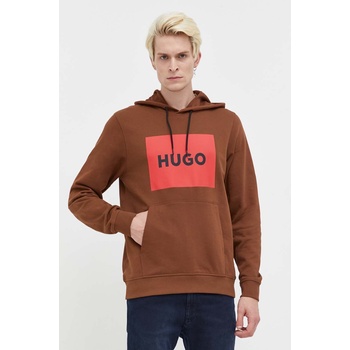 HUGO BOSS Памучен суичър hugo в кафяво с качулка принт 50473168 (50473168)