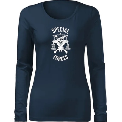 DRAGOWA Slim дамска тениска с дълъг ръкав, Special Forces, тъмносиня 160g/m2 (6011)
