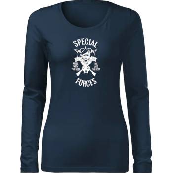DRAGOWA Slim дамска тениска с дълъг ръкав, Special Forces, тъмносиня 160g/m2 (6011)