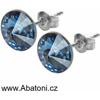 Swarovski Elements Rivoli vlepený krystal Ocelové náušnice pecky puzety modré kulaté 51037.3 Denim Blue modrá tmavá riflová džínová