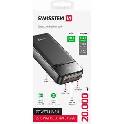 Swissten Power Line II 20000 mAh čierna