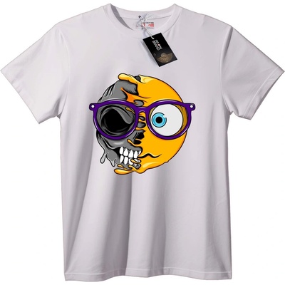 NOONEBRAND Тениска Черепи & Емоджи Разделени Лица - 2XL, White