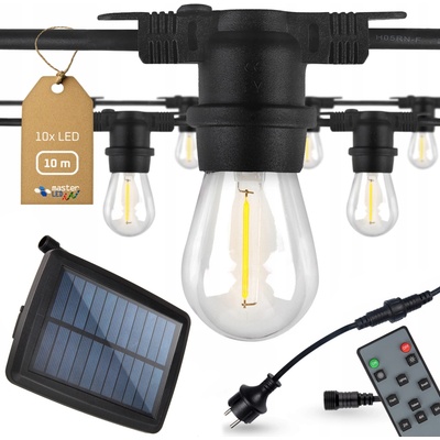 LVT Záhradná solárna girlanda záves LED 10m so žiarovkami 10xS14 USB-C IP44 PL0305