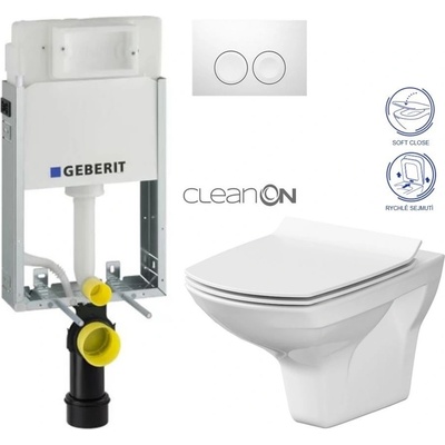 Geberit KOMBIFIX Basic tlačítko DELTA 21 Bílé WC CERSANIT CARINA + SEDÁTKO 110.100.00.1 21BI CA3