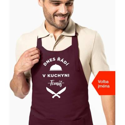 Kariban HobbyTriko Zástěra pro muže se jménem Dnes řádí v kuchyni.. Vínová
