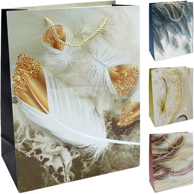 Dárková taška 6011 velikost L 30 x 12 x 41,5 cm (mix vzorů Peříčko)