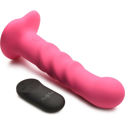 Simply Sweet 21x Vibrating Ribbed Silicone Dildo with Remote Pink