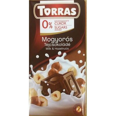 TORRAS MLIEČNA čokoláda bez pridaného cukru S LIESKOVÝMI ORIEŠKAMI 75 g