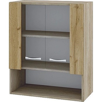 ИРИМ Горен шкаф с две витринни врати и ниша Сити АРДД-9 дъб сонома арвен / дъб дакота 60 см