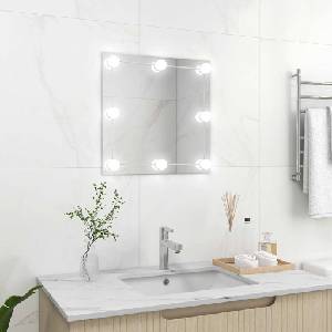 vidaXL Стенно огледало с LED лампи, квадратно, стъкло (3078636)