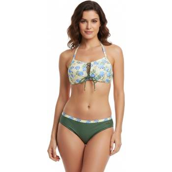 Бански в бледожълто и тъмнозелено с рози - чашка В