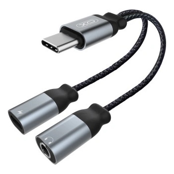 XO Кабел AUX splitter XO, Type C към женски 3.5 жак и женско Type C, Черен (7611990146217)