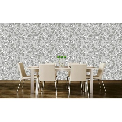 DIMEX ART Луксозна флизелинова тапета сиви цветя с пеперуди