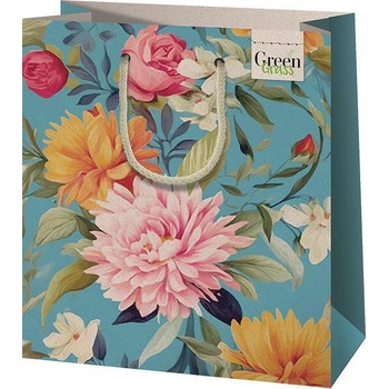 Image 1 of Cardex Подаръчна торбичка, Синя с цветя, М, 20х23см