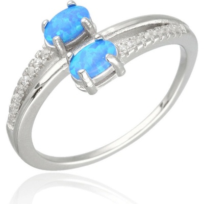 Argento Strieborný prsteň modré oválne syntetické opály číre okrúhle zirkóny 72723