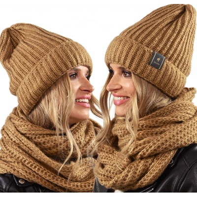 Fashionweek dámská zimní souprava čepice + tunelová šála s vlnou ZIZI-02 Camel