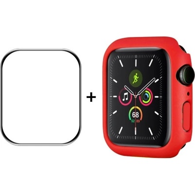 ENKAY Plastový kryt s tvrdeným sklom pre Apple Watch 9 / 8 / 7 45mm červený 35664