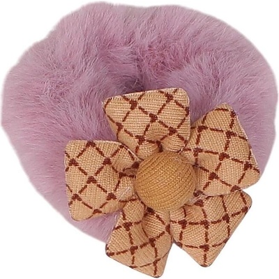 Пухкав ластик за коса в цвят пепел от рози с декорация цвете