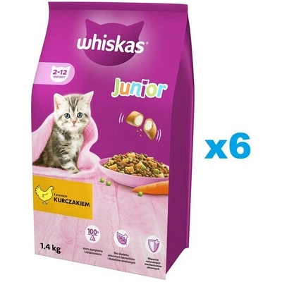 WHISKAS Junior s lahodným kuracím mäsom 6 x 1,4 kg