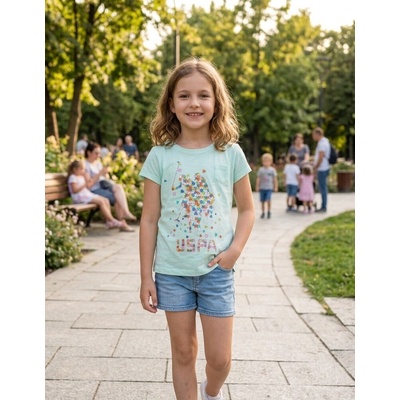 U.S. Polo Assn. dievčenské tričko logo ako puzzle svetlozelená