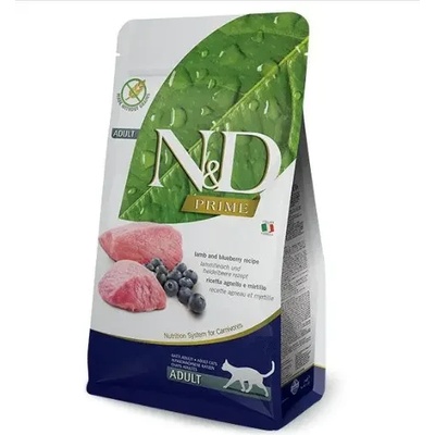 Farmina N&D Prime Cat Adult Lamb & Blueberry 5 kg -Пълноценна суха храна без зърнени култури за котки над 1 година с агнешко месо и боровинки, 5 кг
