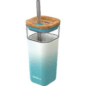 Quokka Чаша халба Quokka Liquid Cube Teal Gradient стъклена със сламка 540 мл (40054)