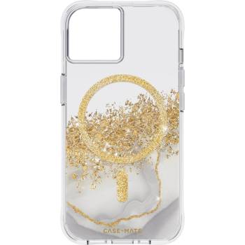 Case-Mate Karat Marble MagSafe Case - удароустойчив хибриден кейс с Magsafe за iPhone 14 (прозрачен-златен)