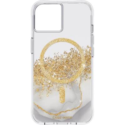 Case-Mate Karat Marble MagSafe Case - удароустойчив хибриден кейс с Magsafe за iPhone 14 (прозрачен-златен)