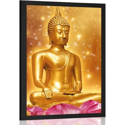 Plakát zlatý Buddha - 20x30 black