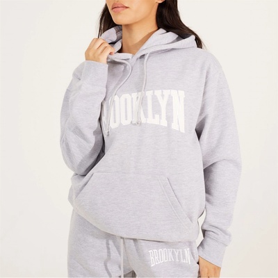 Brave Soul Дамска блуза Brave Soul BS Womens Hooded Sweatshirt with Brooklyn Chest Print - Grey Marl/White