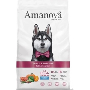 Amanova adult sensitive salmon deluxe - пълноценна храна за пораснали кучета от средни и едри породи с чувствителна кожа, със Сьомга и тиква - 10 кг, Испания - 33193