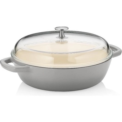 Kela Чугунена плитка тенджера kela calido със стъклен капак - Ø28 см (3.8 л) - цвят светлосив (kela 12614)