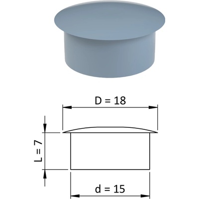 Vnitřní krytka kulatá ø 18 mm, otvor ø 15 mm, šedá, plast