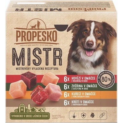 Propesko Mistr Dog hovädzia zverina kuracia morčacia v omáčke 24 x 85 g
