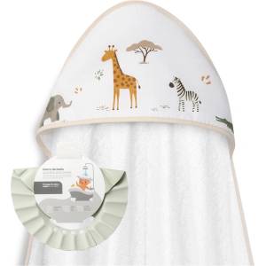 Interbaby Бебешка хавлия и козирка Interbaby - Jirafa Savanna, 100 х 100 cm, бяла (01278-15) - ozone